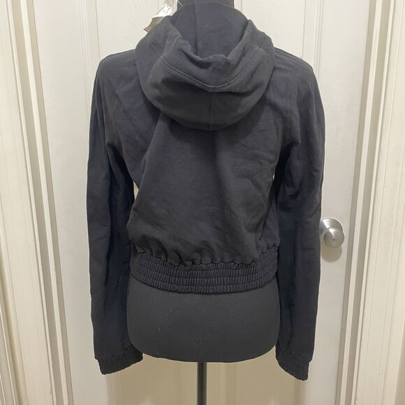 Vintage Bebe Sport Cropped Hoodie Black w/ Glitter Words Y2K Stretchy NWT Bling - Picture 5 of 9